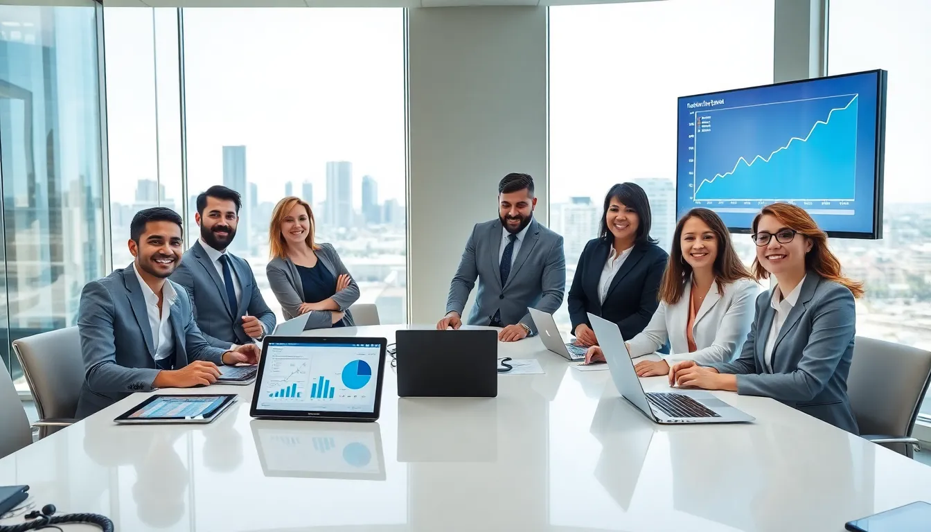 professionals collaborating in a modern perth office with digital analytics on display